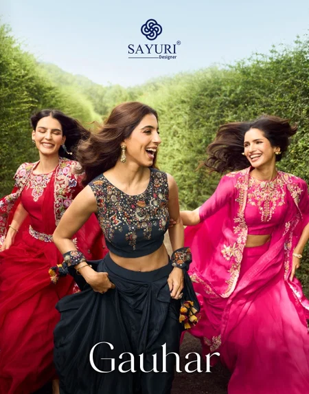 Gauhar By Sayuri Gerogette Embridery Indo Western Lehenga